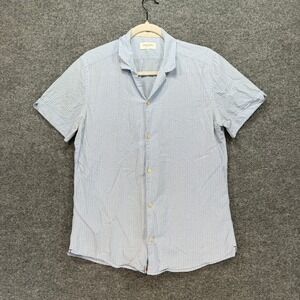 Tintoria Mattei Button Up Shirt Men 15 3/4 Blue Pinstripe Seersucker Italian Lux